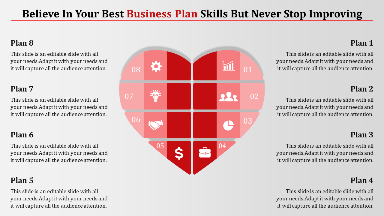 Stunning And Best Business Plan PPT In Heart Shape
